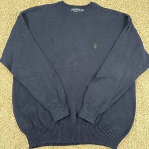 Vintage Nautica Crewneck Sweater Mens XL Navy Cotton Knit Logo 90s EUC